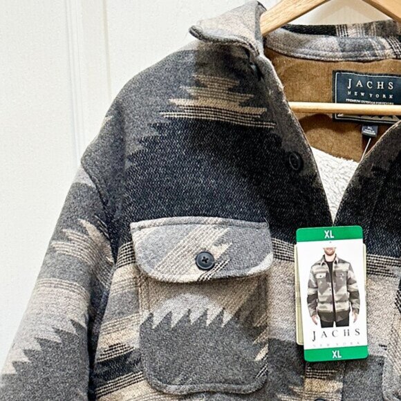 Jachs New York Men's Wool Blend Sherpa Lined Jacket XL Gray Aztec Western (NEW) - Picture 3 of 16